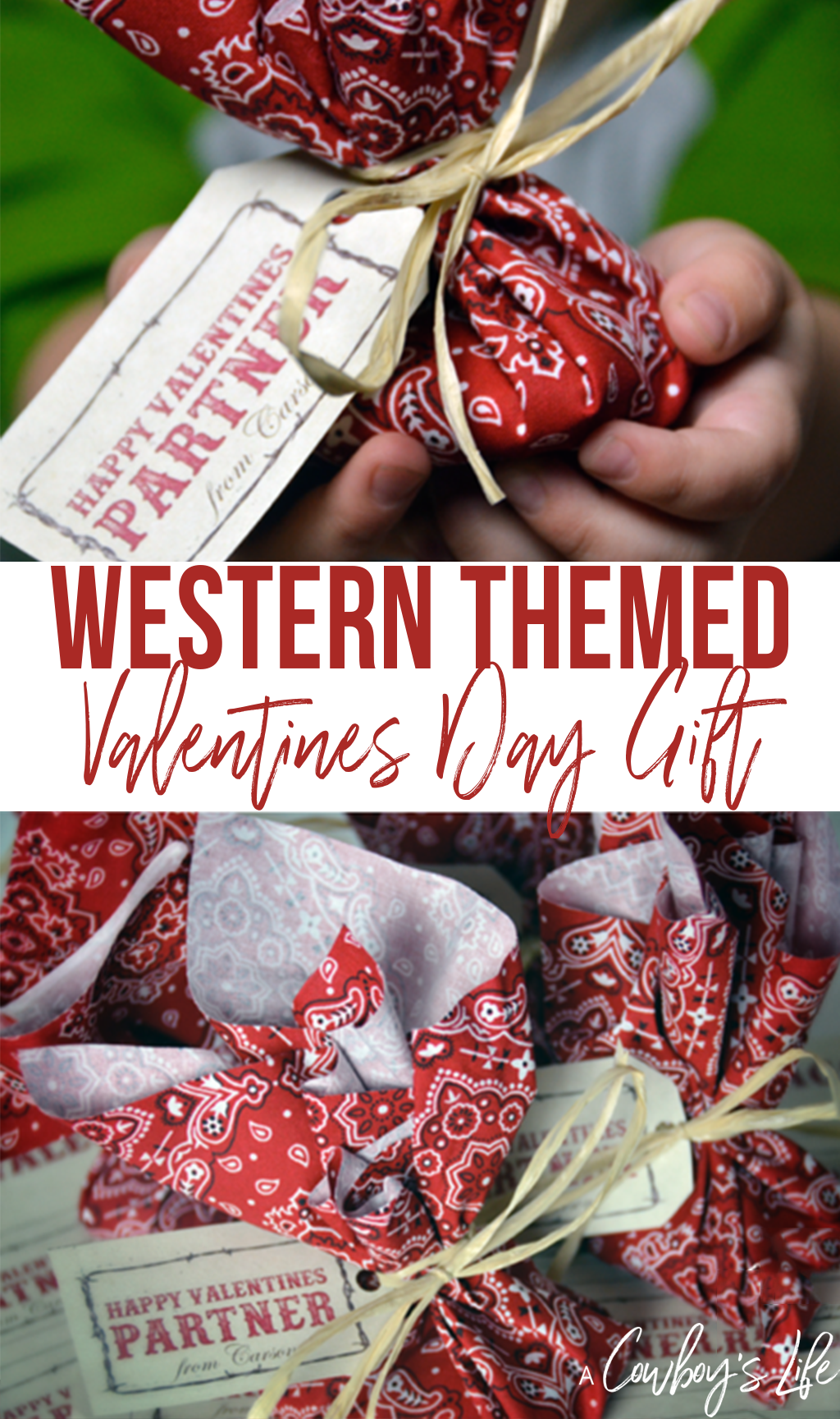 This adorable western valentine is the perfect gift for your little cowboy or cowgirl! It’s inexpensive and can also work with any plain fabric you already have on hand.