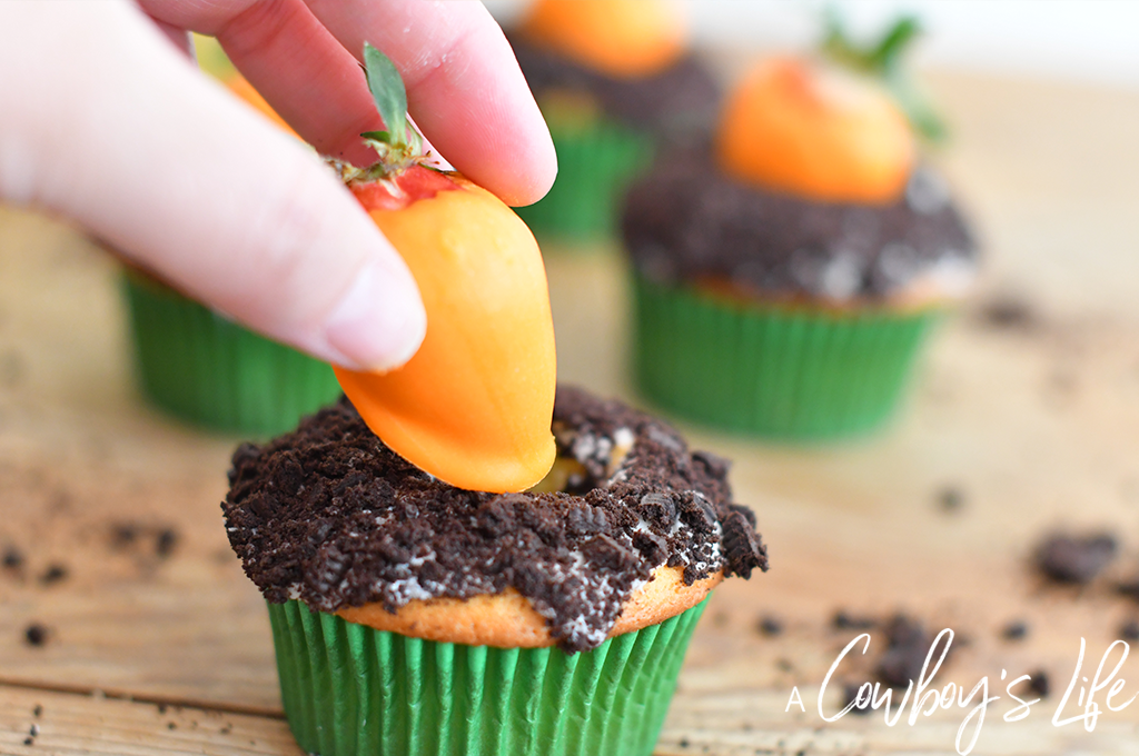 These carrot patch cupcakes are a fun spring dessert! #easter #easterdessert #cupcakes